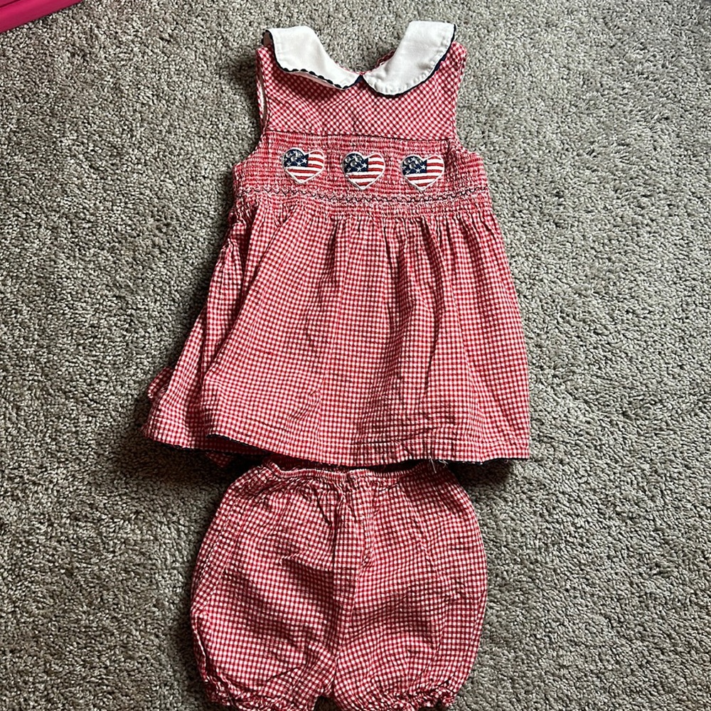 Red White and Blue Dress with bloomers. Size 18 months. EUC.